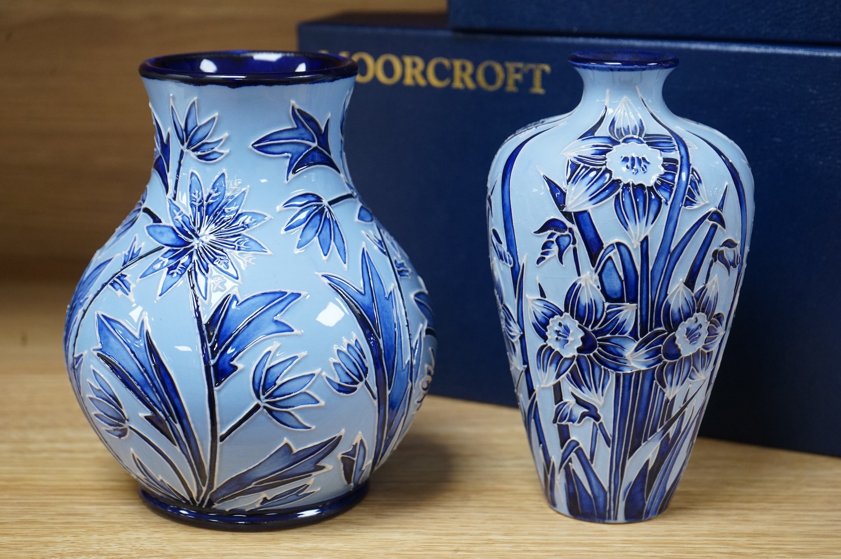 A Moorcroft ‘Tazetta’ vase and ‘Northern Star’ vase, tallest. 16.5cm